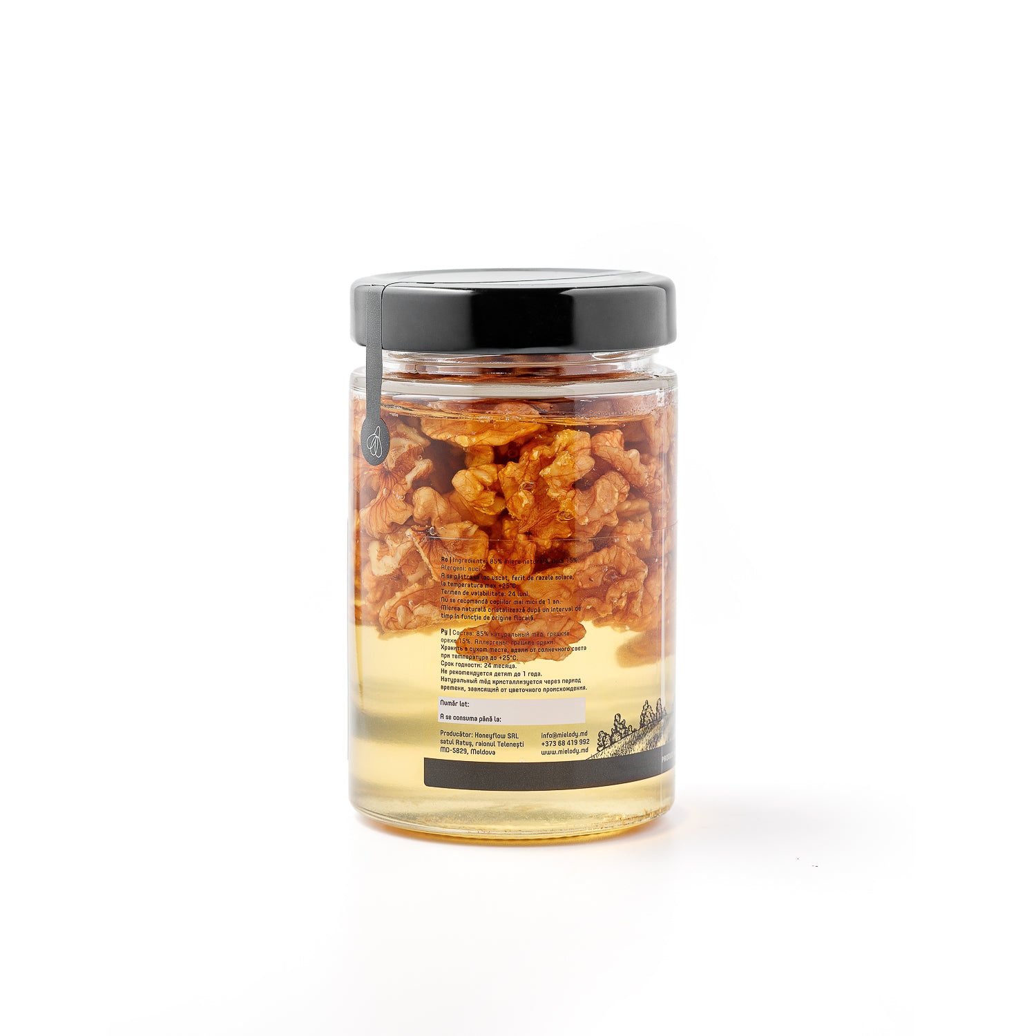 Borcan Miere Salcam cu Nuci Mielody 460 g spate