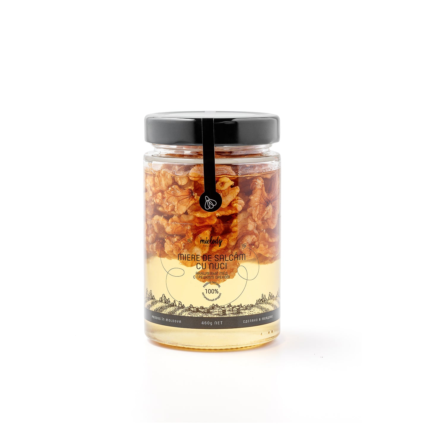 Borcan Miere Salcam cu Nuci Mielody 460 g fata