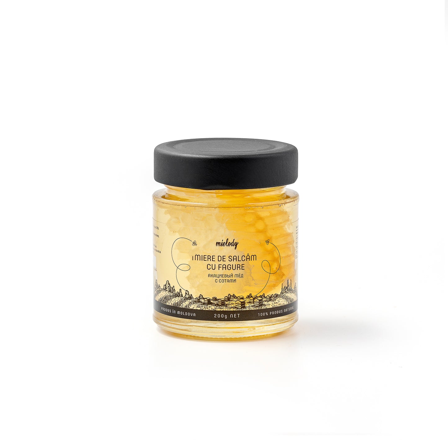 Borcan Miere Salcam cu Fagure Mielody 200 g fata