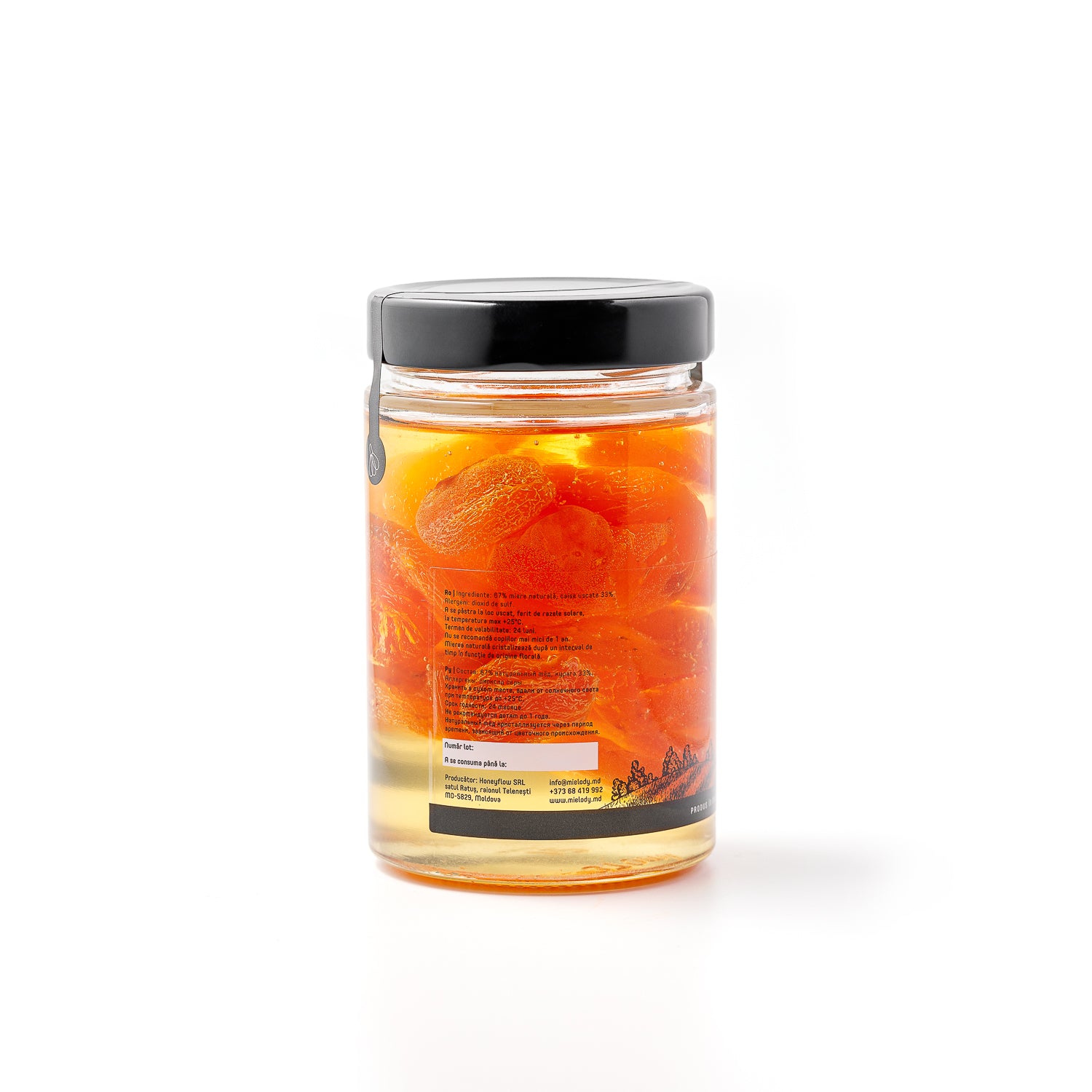 Borcan Miere Salcam cu Caise uscate Mielody 450 g spate