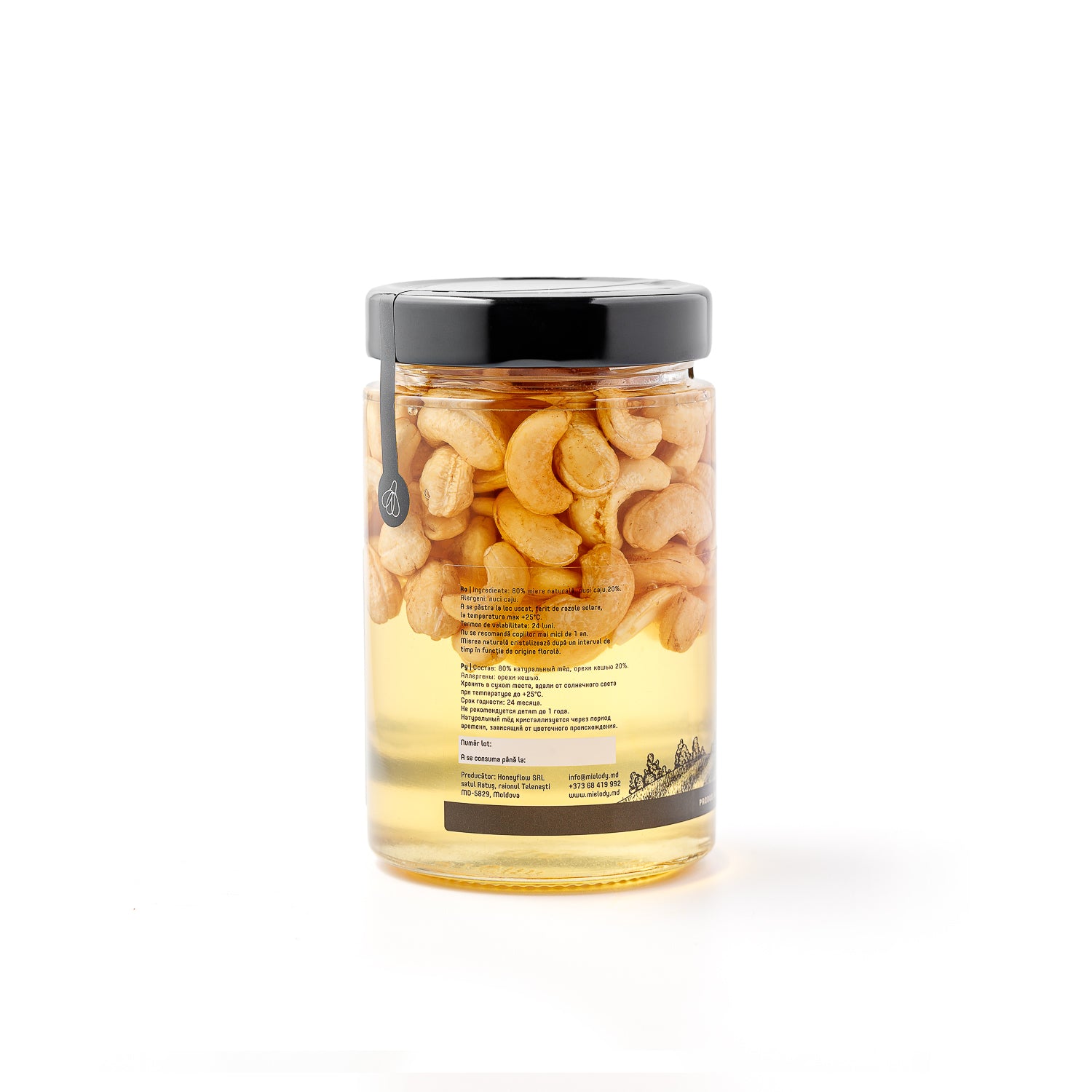 Borcan Miere Salcam cu Caju Mielody 470 g spate