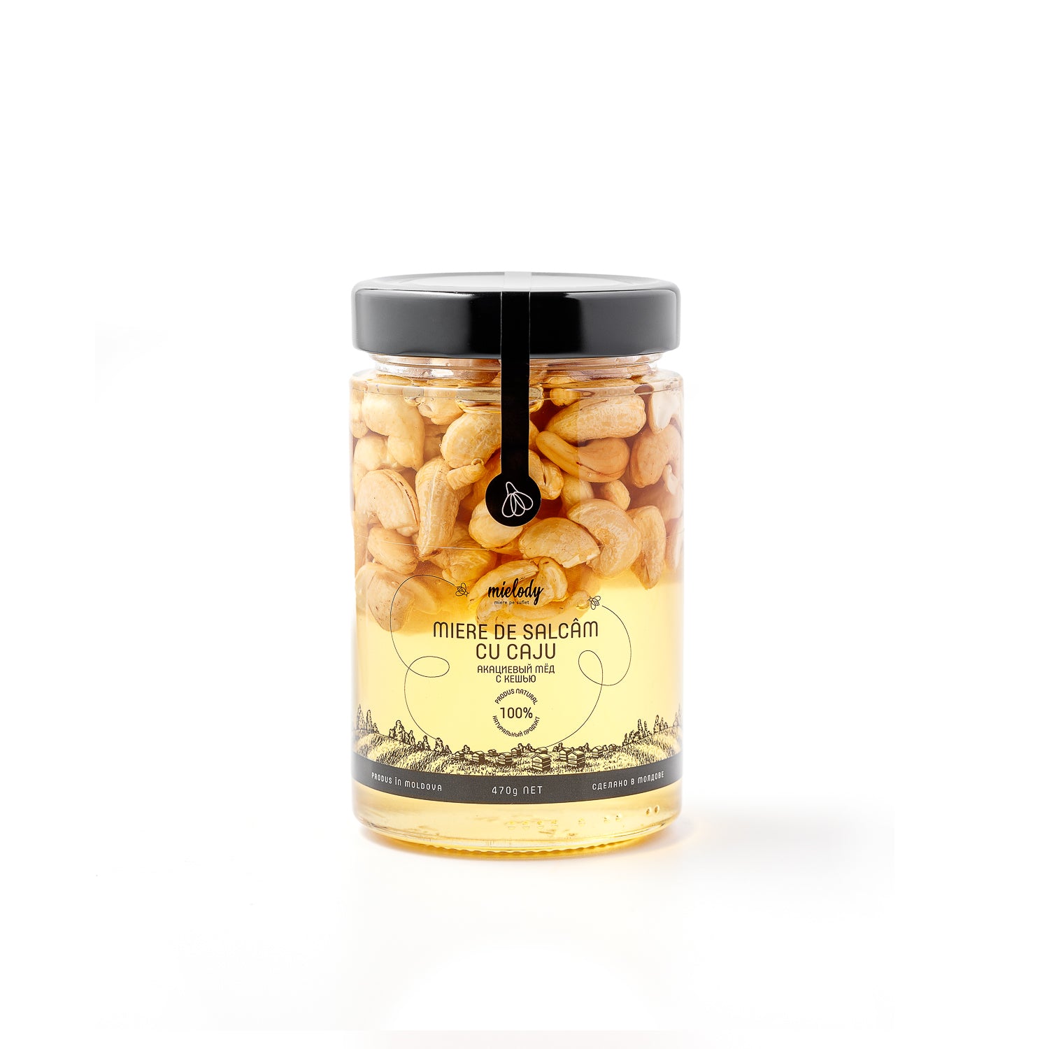 Borcan Miere Salcam cu Caju Mielody 470 g fata