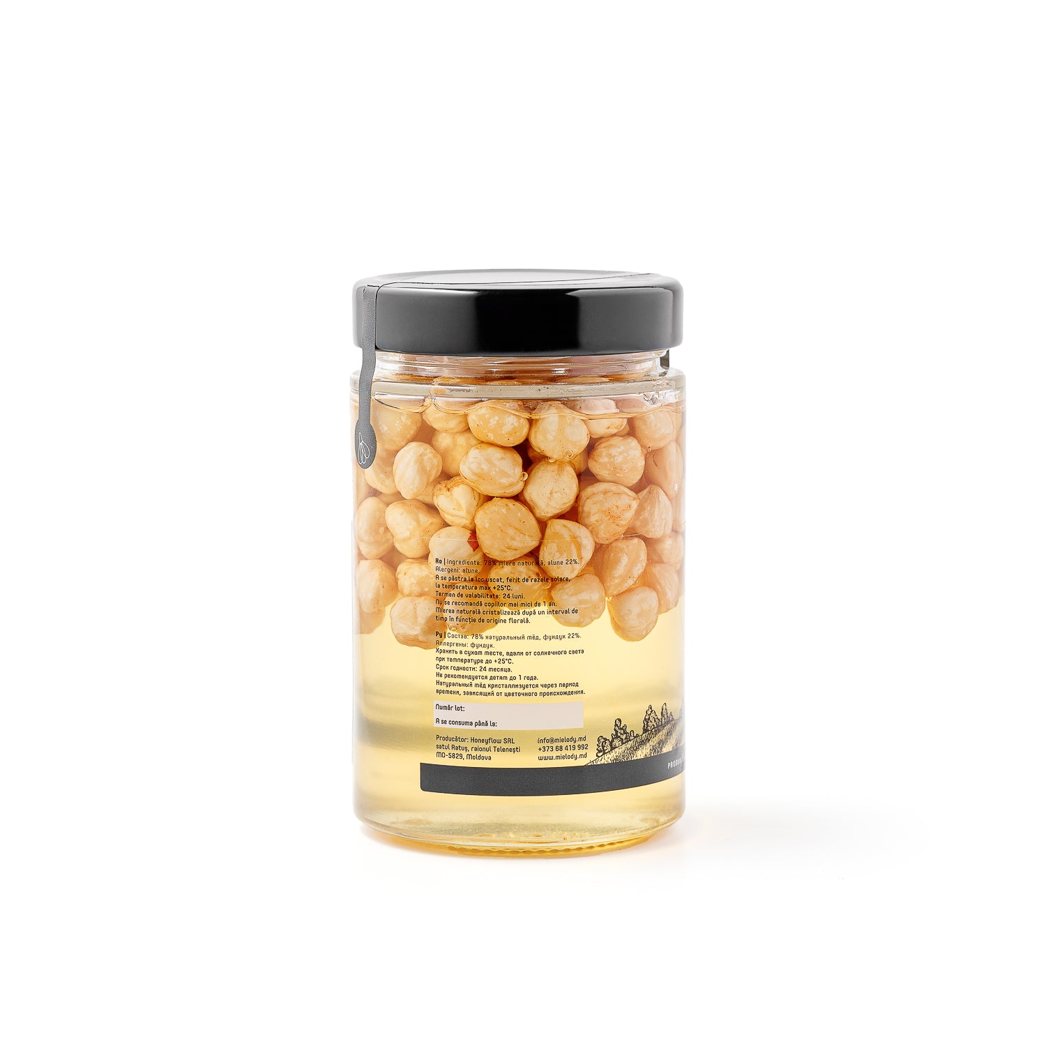 Borcan Miere Salcam cu Alune Mielody 460 g spate